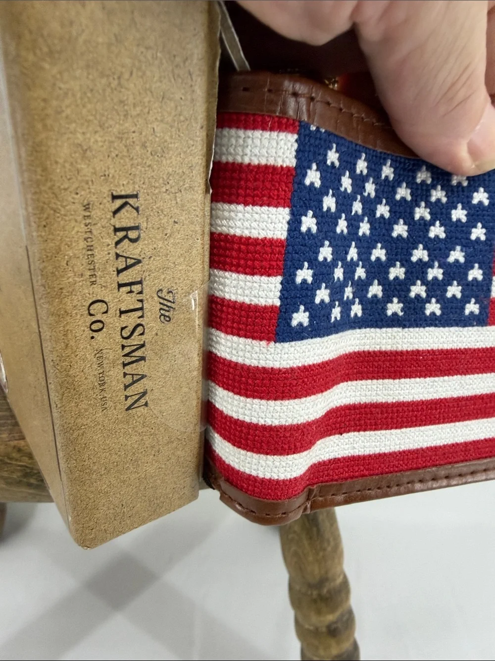 NIB Kraftsman Co American Flag Needlepoint Bifold Wallet